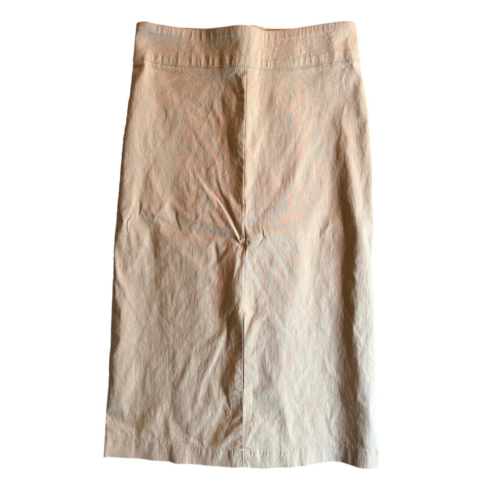 Morgan De Toi Pencil Skirt Womens 36 Beige Rayon Blend Midi Back Vent 0381